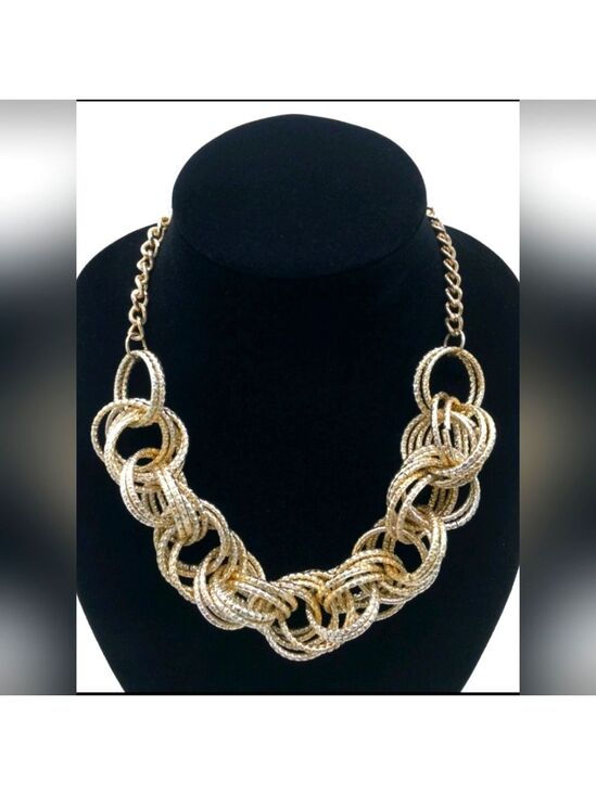 New York & Company Jewelry - Vtg Signed New York & Company Textured Silver-Tone Multi-Hoop Statement Necklace